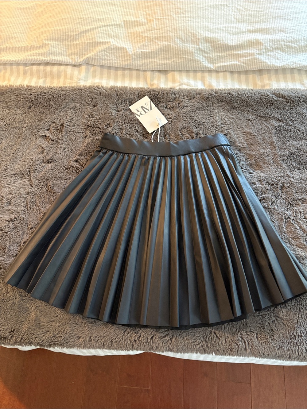 Zara Pleated Faux Leather Mini Skirt - Black